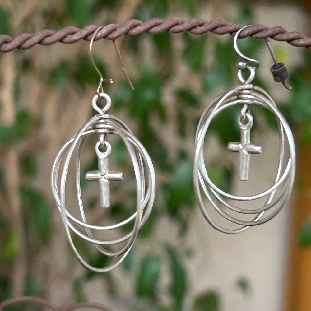 Sterling Silver Quadruple hoops and cross earrings, Navajo, Randall Endito